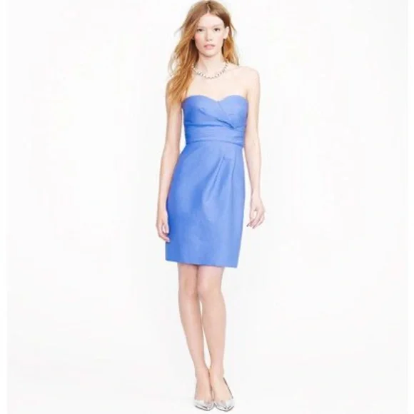 New 4 JCREW Raquel Sheath Dress Strapless Cotton Formal Salmon Pink Short Small - Picture 2 of 5